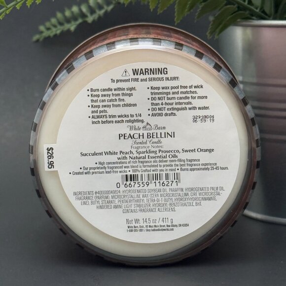 BBW Peach Bellini White Barn Bath & Body Works 3 Wick Candle - Picture 9 of 10